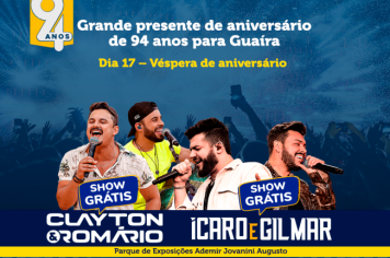 Grande presente aos guairenses: prefeitura anuncia shows gratuitos para a população na noite de 17 de maio