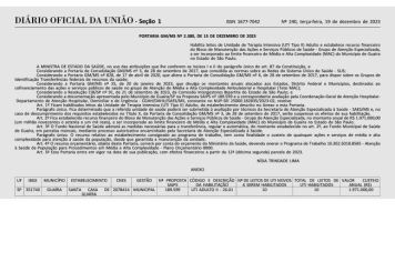 A portaria de credenciamento dos leitos de UTI/SUS de Guaíra foi publicada no Diário Oficial da União.
