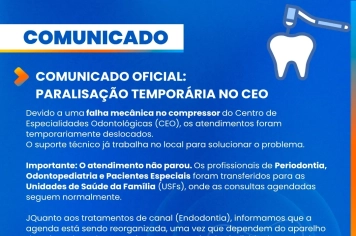 COMUNICADO OFICIAL: PARALISAÇÃO TEMPORÁRIA NO CEO
