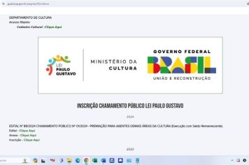 Aberto edital para premiações culturais com recursos remanescentes da Lei Paulo Gustavo