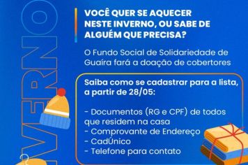 Fundo Social de Solidariedade inicia Campanha do Agasalho com o cadastro de famílias que necessitam de cobertores