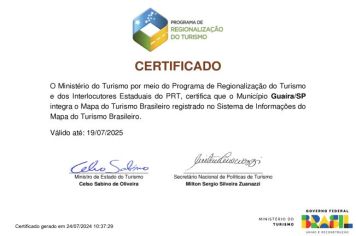 Guaíra Conquista Certificação no Mapa do Turismo Brasileiro