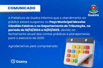 Prefeitura de Guaíra suspende atendimento ao público para fechamento das contas de 2024