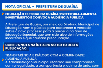 EDUCAÇÃO ESPECIAL EM GUAÍRA: PREFEITURA AUMENTA INVESTIMENTO E CONVOCA AUDIÊNCIA PÚBLICA