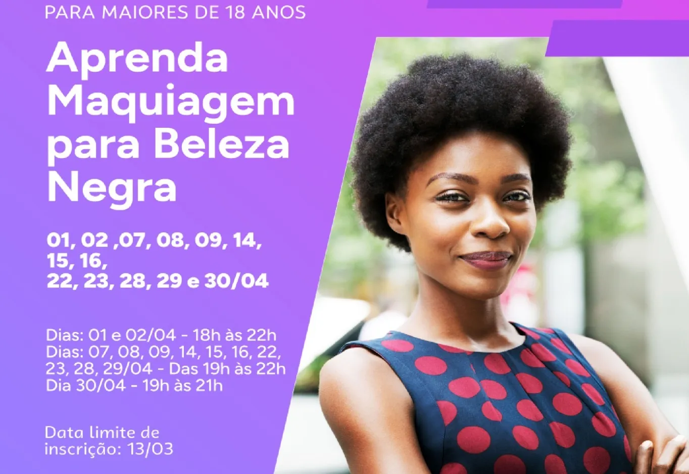 Prefeitura e Sebrae abrem inscrições para curso gratuito de Maquiagem voltado à Beleza Negra