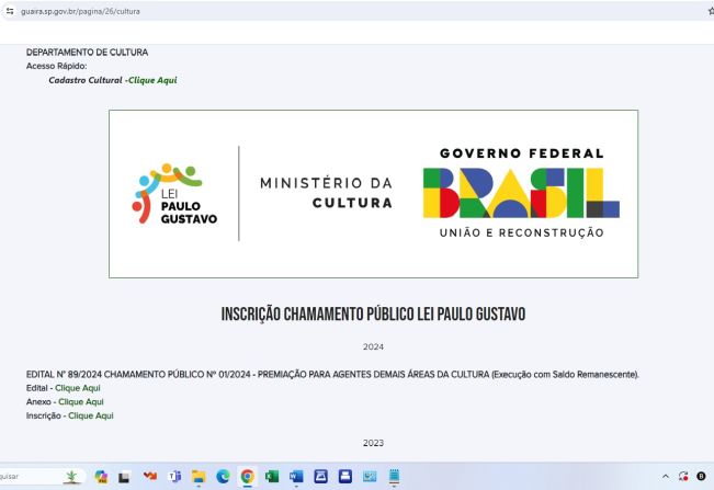Aberto edital para premiações culturais com recursos remanescentes da Lei Paulo Gustavo