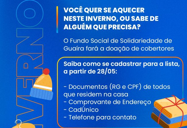 Fundo Social de Solidariedade inicia Campanha do Agasalho com o cadastro de famílias que necessitam de cobertores