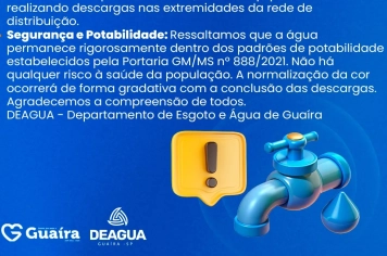 DEAGUA informa sobre alteração pontual na coloração da água e garante potabilidade