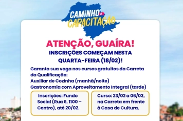 ATENÇÃO, GUAÍRA! INSCRIÇÕES COMEÇAM NESTA QUARTA-FEIRA (18/02)!